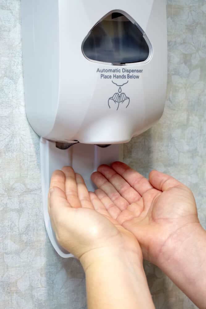 Auto-dispensing hand sanitizer wall units are great to cut down germ transfer in high traffic areas.